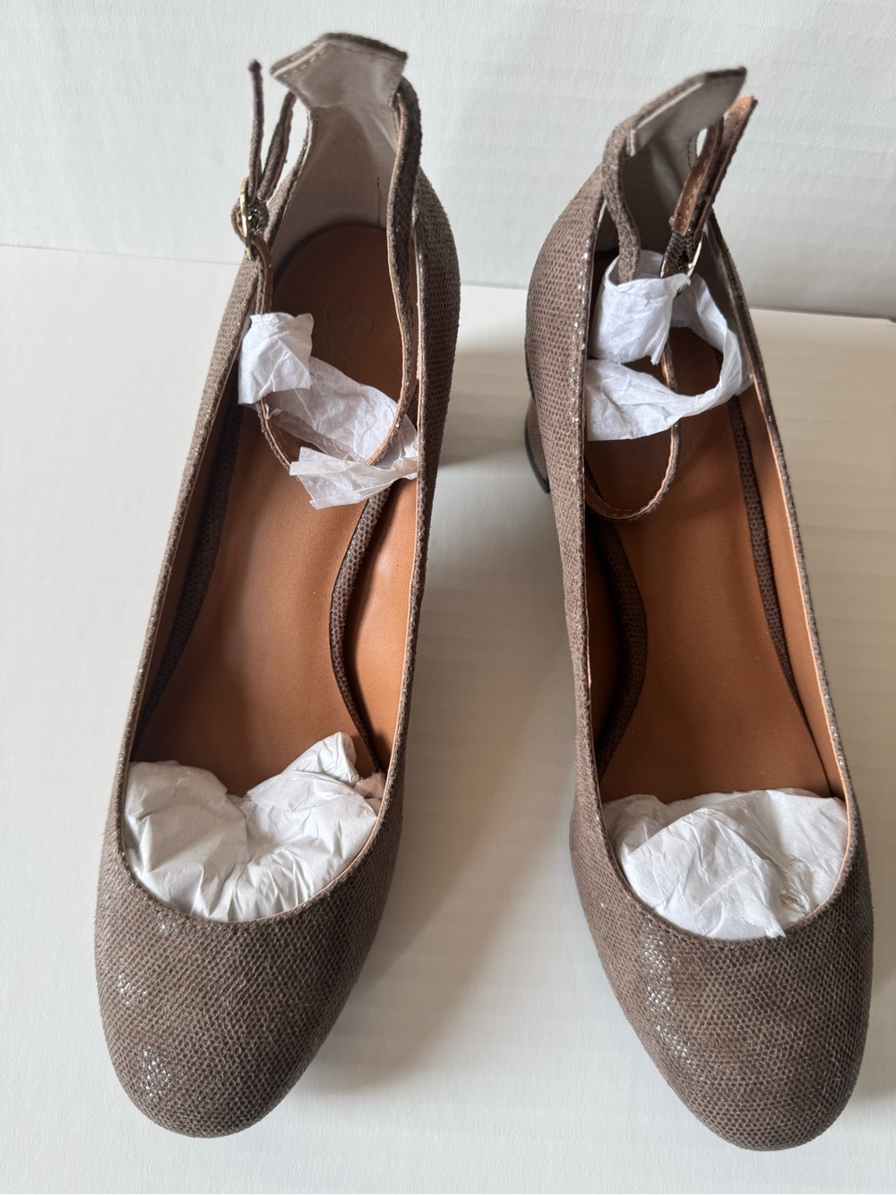 Seychelles Taupe Textured Ankle-Strap Pumps